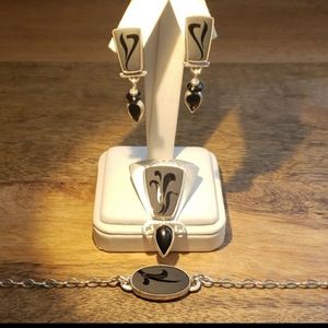 Sterling 926 Silver and Onyx Jewelry Set